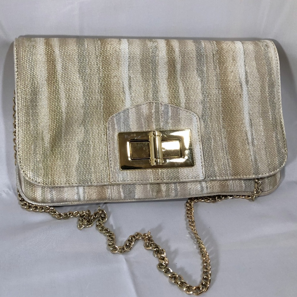 Marmi Metallic Faux Snake Leather Evening Clutch